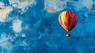 梦幻蓝空下的彩色热气球