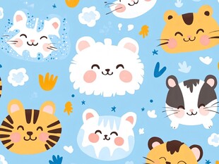 可爱萌宠动物无缝图案