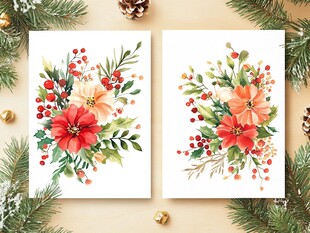圣诞花卉水彩插画设计