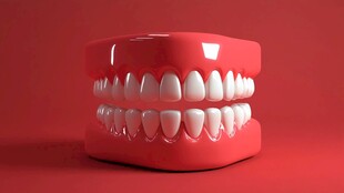 红色逼真牙齿模型展示