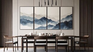 中式山水挂画的雅致餐厅