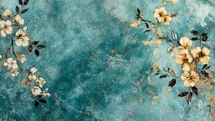 青绿色底花卉唯美背景图