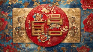 中式喜庆双喜装饰图案