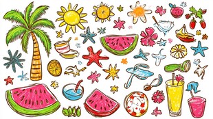 夏日海滩元素手绘集合