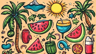 夏日热带风情手绘元素集