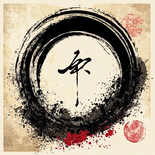 水墨禅意书法圆环图案