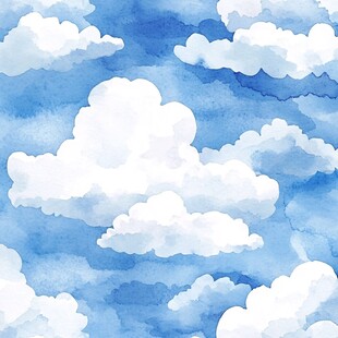 手绘蓝天白云水彩背景图