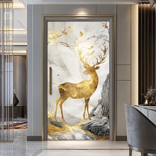 金色麋鹿玄关艺术装饰画