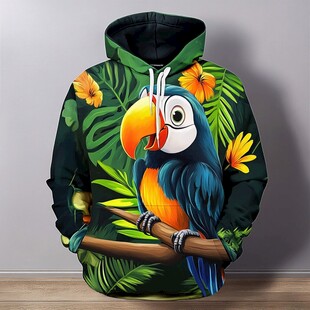 鹦鹉花卉图案连帽卫衣