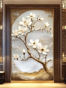 中式玉兰花玄关装饰画