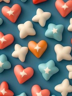 多彩爱心星星糖果图案