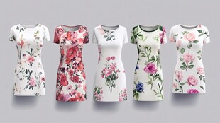 五款花卉印花女士连衣裙