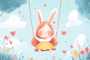 女孩扮兔荡秋千超萌瞬间