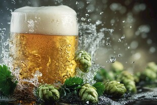 泡沫啤酒与新鲜啤酒花