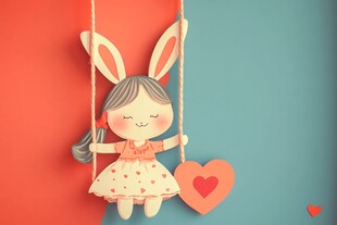 荡秋千的可爱兔子女孩