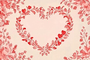 心形花卉边框浪漫插画