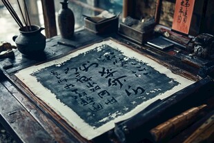 古风书法场景与文房四宝