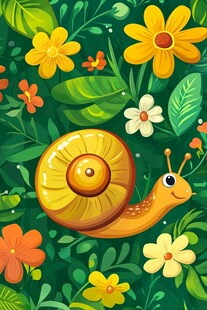 蜗牛漫步于缤纷花草间
