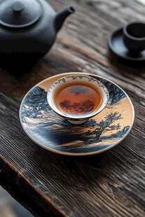 中式茶具中的一杯香茗