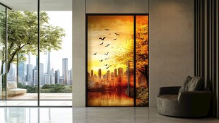 客厅中的艺术风景移门