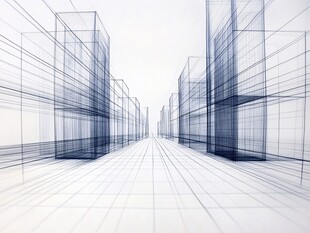 线条勾勒的城市建筑空间