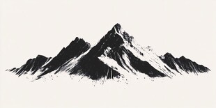 水墨风格山峰黑白插画