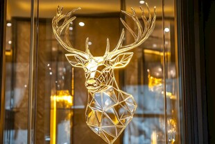 金色几何鹿头橱窗装饰