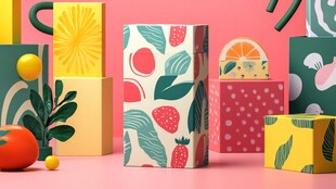 水果图案包装的多彩盒子