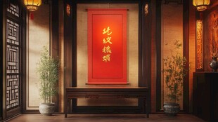 中式厅堂 喜庆对联装饰