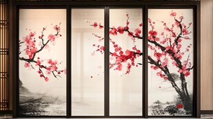 中式梅花屏风装饰画
