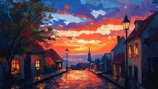 夕阳下的静谧街道美景