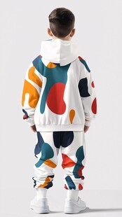 儿童多彩印花连帽套装