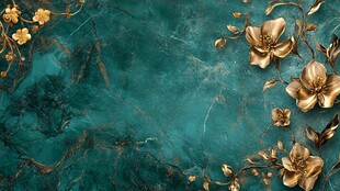 青绿色底金色花卉装饰图