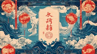 中式节庆风瑞鹤祥云插画