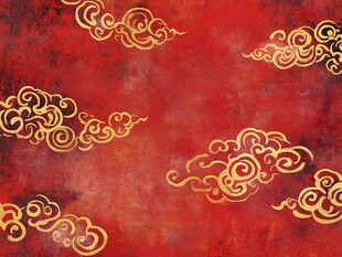 红色底纹上的金色祥云图案