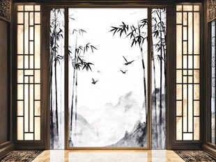 中式水墨竹景玄关背景图