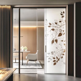 简约玻璃移门 优雅树叶图案