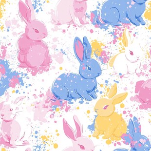 多彩兔子印花图案设计