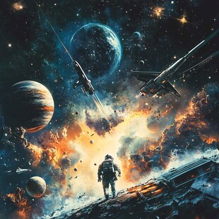 星际激战中的孤独宇航员