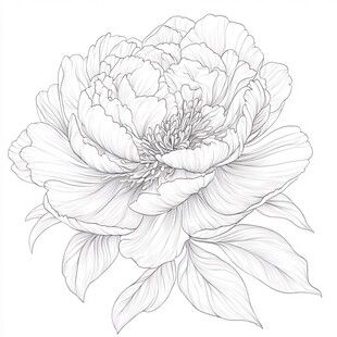 手绘线条牡丹花图稿