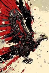 机械鹰展翅 红黑酷炫风格