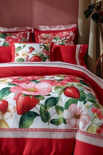 草莓花卉图案喜庆床品