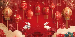 喜庆兔年新春灯笼背景图