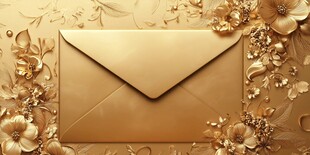金色花卉环绕的奢华信封