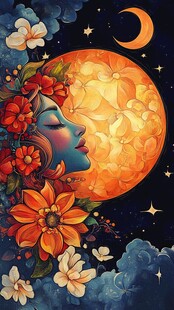 月夜花颜女神梦幻插画