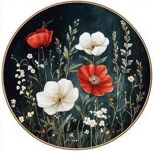 圆形花卉图案装饰画