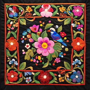 精美刺绣花鸟图案