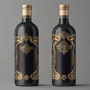 奢华黑金风葡萄酒瓶设计