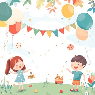 儿童欢乐派对场景插画