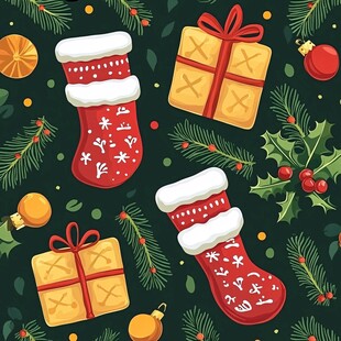 圣诞装饰 袜子礼物与绿植